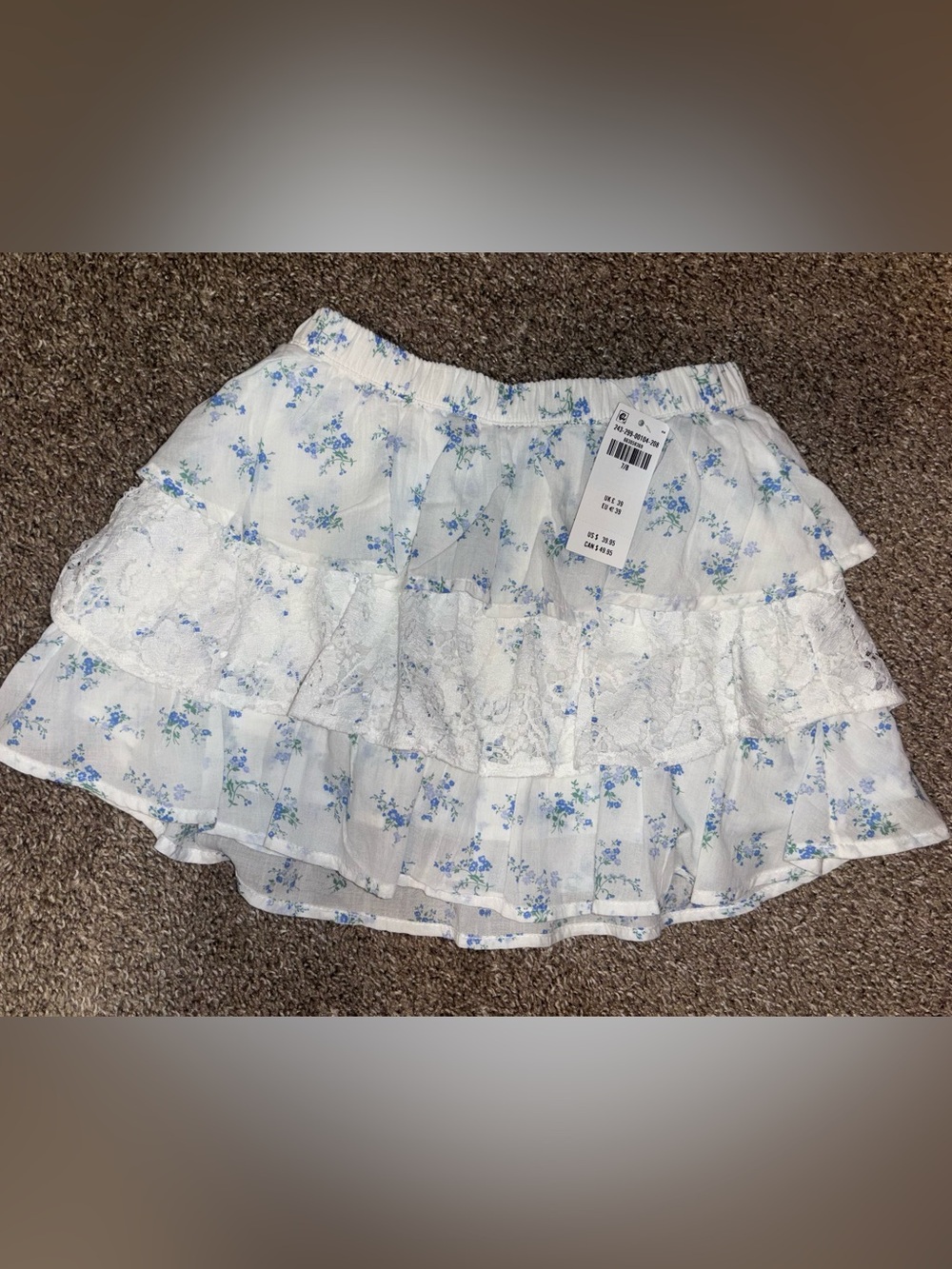 Abercrombie Kids Floral Ruffle Lace Skirt Skort White & Blue 7/8 NWT